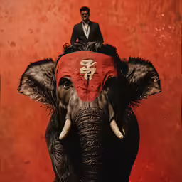 an elephant with the indian symbol on its head