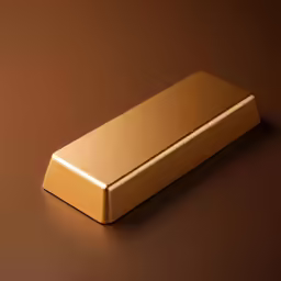 a golden rectangular object placed on brown background