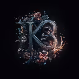 the letter k with an elaborate floral pattern is in the middle of a black background
