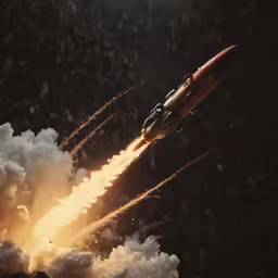 a fighter jet in the sky being launched with bombs