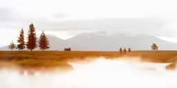 there are many people walking across the meadow