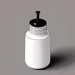 a small plastic container with black lid on gray background