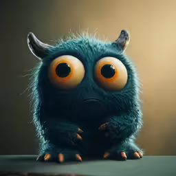 an adorable little monster with big eyes sitting down