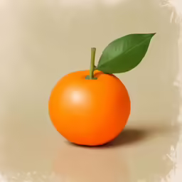 a single orange with a leaf on top of it