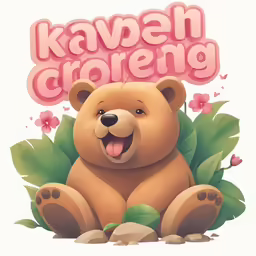 a poster with a bear, plant and flower