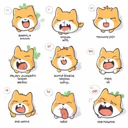 four stages of an animated dog with different facial expressions