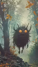 an artisticly decorated evil creature is jumping in the air
