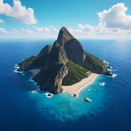 an island is shown in the ocean, and surrounded by water