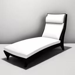 a black and white chaise lounge on grey floor