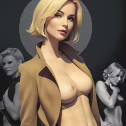 an animated woman in a jacket is posing