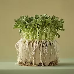 the lettuce is growing from small white objects