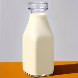 a glass jar of milk on top of a table