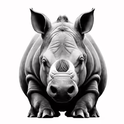 the rhino has a small white nose and is sitting