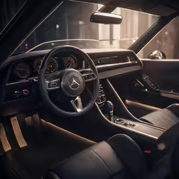 the interior of a luxury vehicle in a city