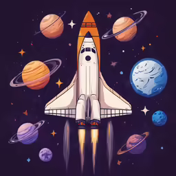an illustration of the space shuttle flying through the sky