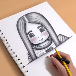 someone is drawing a cartoon girl with a pencil,a woman