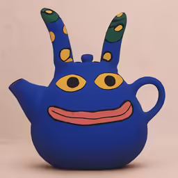 a blue object with a face on it