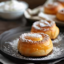two donuts covered in sugar sitting on a plate