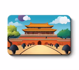 a square coaster with an asian architectural structure in the background