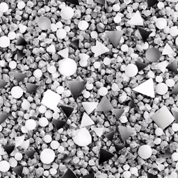 many glass balls and triangles on the ground