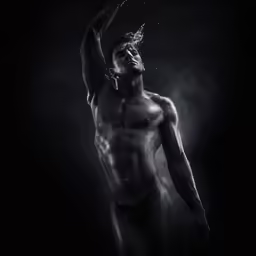 a man with no shirt is wearing a shower on his head