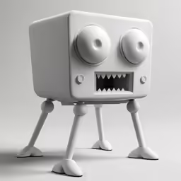 a robot like figure with large eyes and mouth