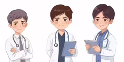 the characters of a doctor in five different poses