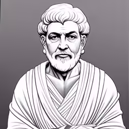 a black and white drawing of the head and torso of an old man