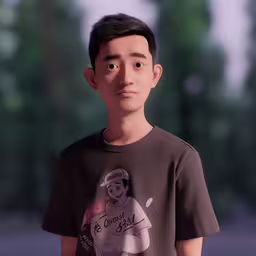 a man with a brown shirt and cap in front of trees,a very cute close up of a person wearing a tshirt