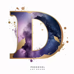 the letter d made with a watercolor paint stroke in gold, purple, and black