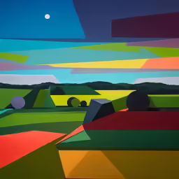 a large painting of grass and a sky