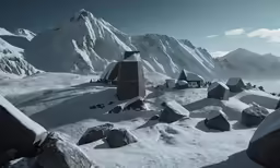 snow covered mountain with some small cottages in it