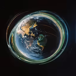 a small globe in the middle of some dark room