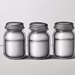 three jars sit next to each other in a row