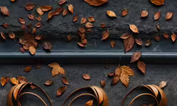 some wooden leaves on a black board