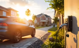 a car is plugging into an electric charging station