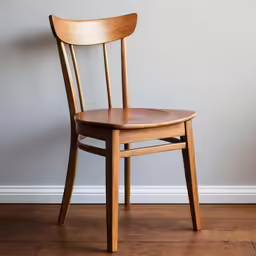 a wooden chair against a wall and floor