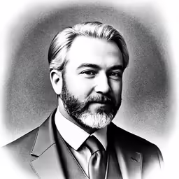 a black and white photo of a man with grey hair