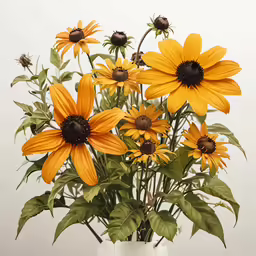 there is a white vase with many sunflowers