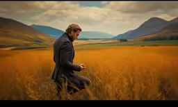 the man is in the tall yellow grass