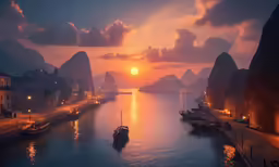 this is an image of a sunset over the water