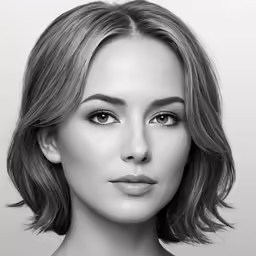 a black and white photo of a woman with blonde hair