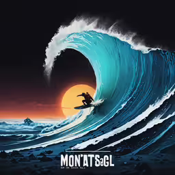 a man on a surfboard riding a large wave,a surfer is riding a large wave and looks like a giant monster