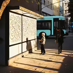 a couple of people are walking by a building