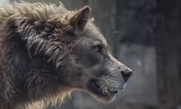 the head and shoulders of an animal that looks like a lion