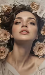 an artistic photograph of a woman with flowers on her head