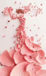 pink petals and leaves spread in a wave