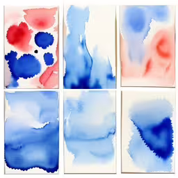 an image of six square watercolors on paper