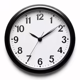 black and white clock showing the time six thirty five