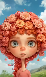 a little girl with rose hair and blue eyes